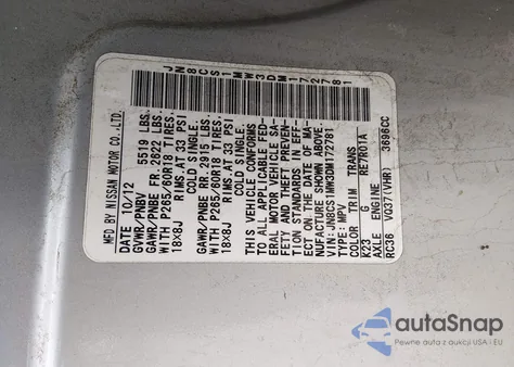 2013 Infiniti Fx37 из США, поврежденный, VIN JN8CS1MW3DM172781